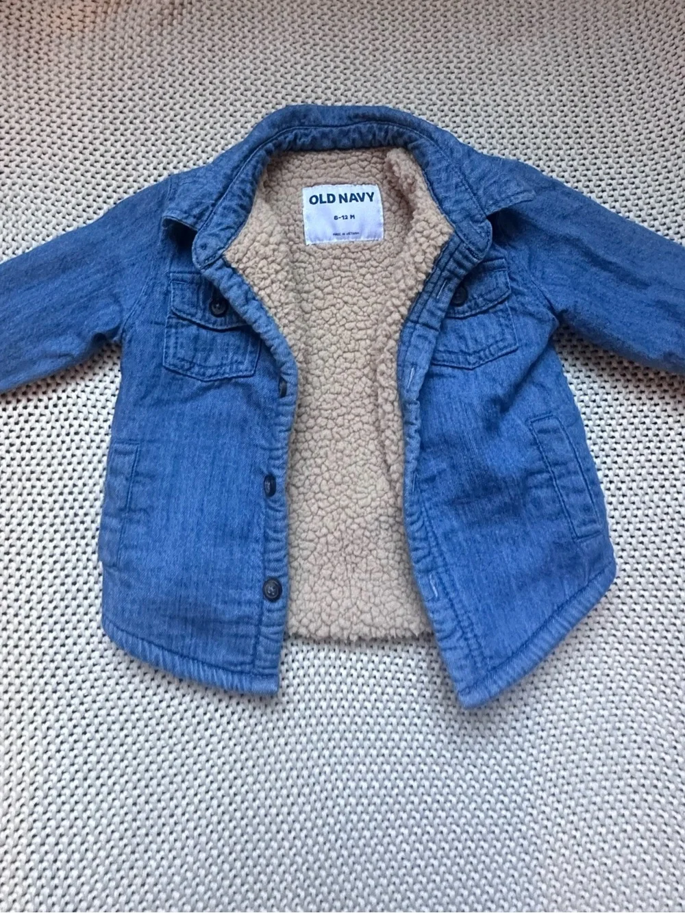 6-12 Months Denim-Style Jacket with Cream Sherpa Lining